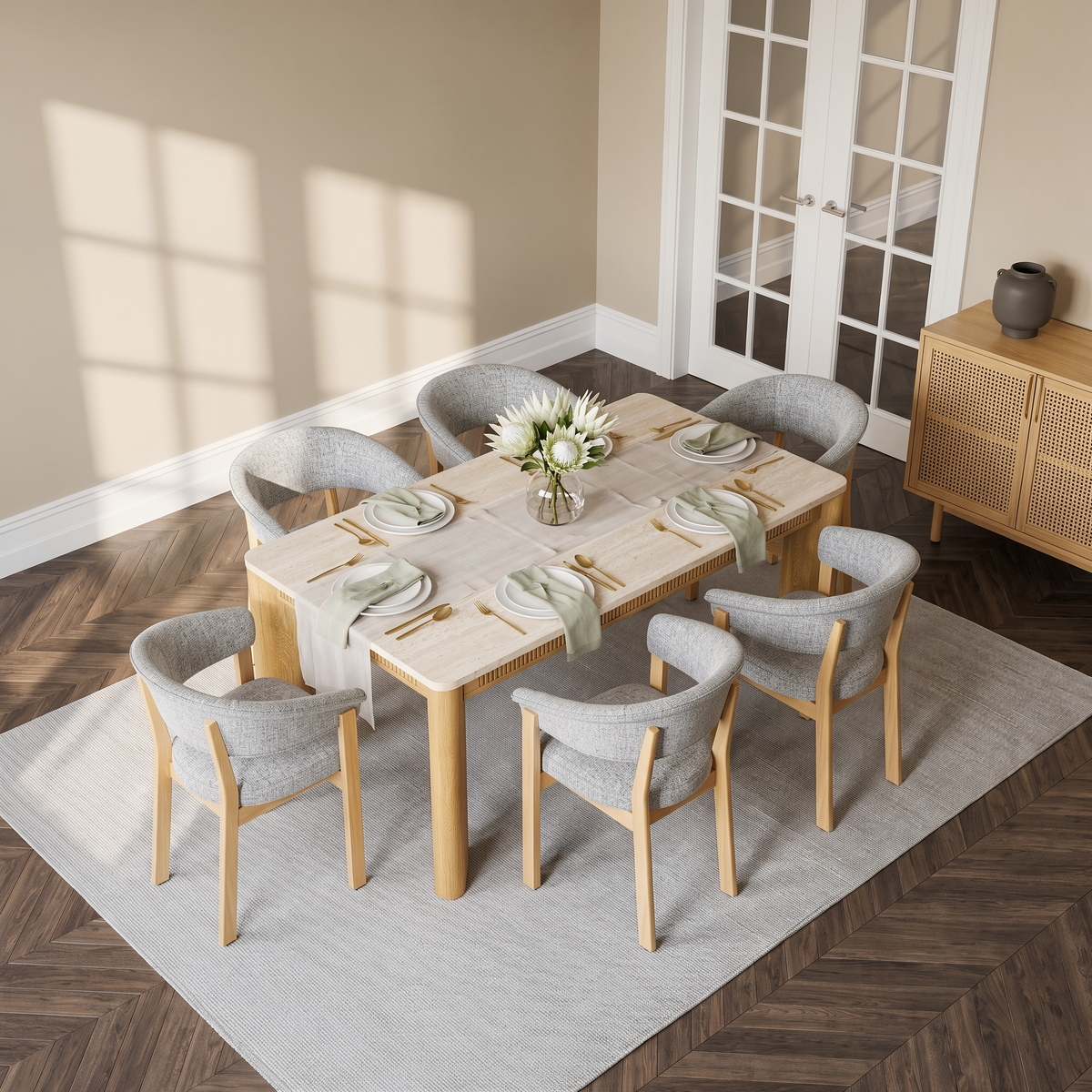 COLAMY VERSE 63" Dining Table with HALO Luxe Fully Assembled Upholstered Dining Chairs Set for 4-6