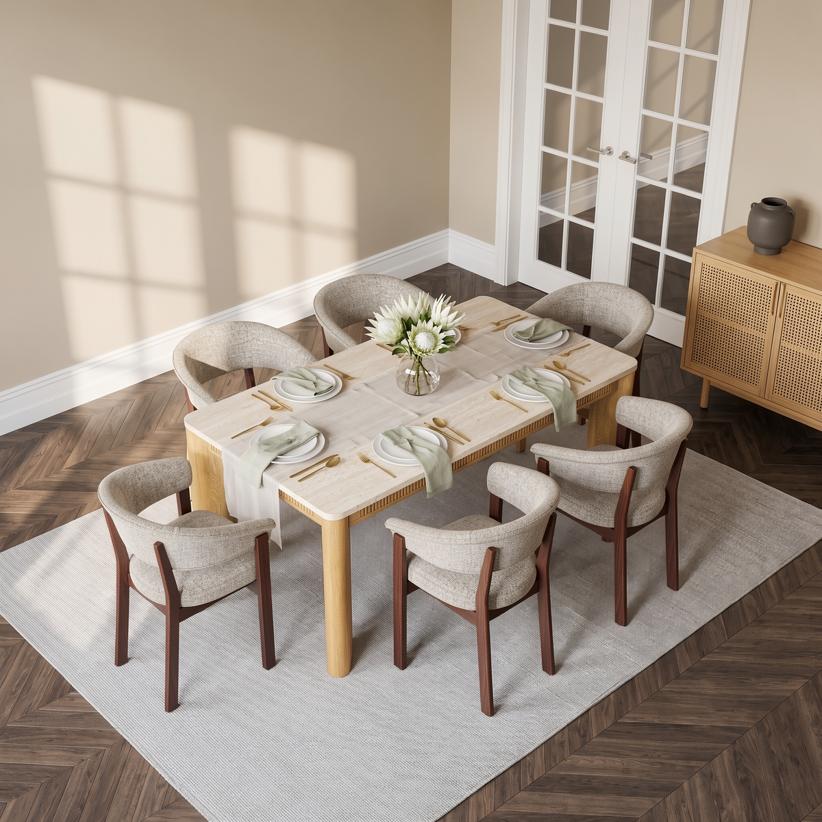 COLAMY VERSE 63" Dining Table with HALO Luxe Fully Assembled Upholstered Dining Chairs Set for 4-6