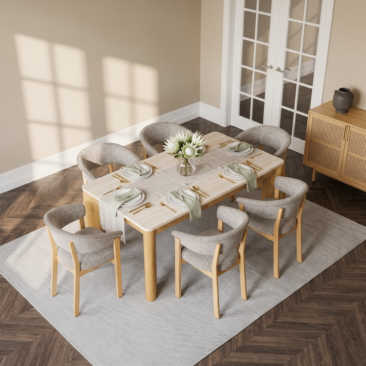 COLAMY VERSE 63" Dining Table with HALO Luxe Fully Assembled Upholstered Dining Chairs Set for 4-6