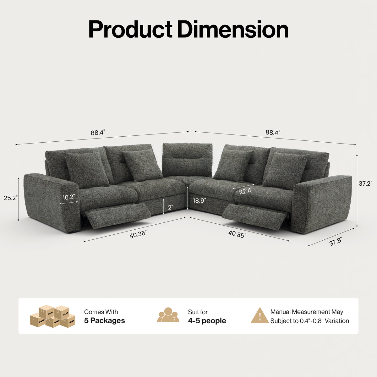 COLAMY AURA 5-Seat Modular Power Reclining Sofa