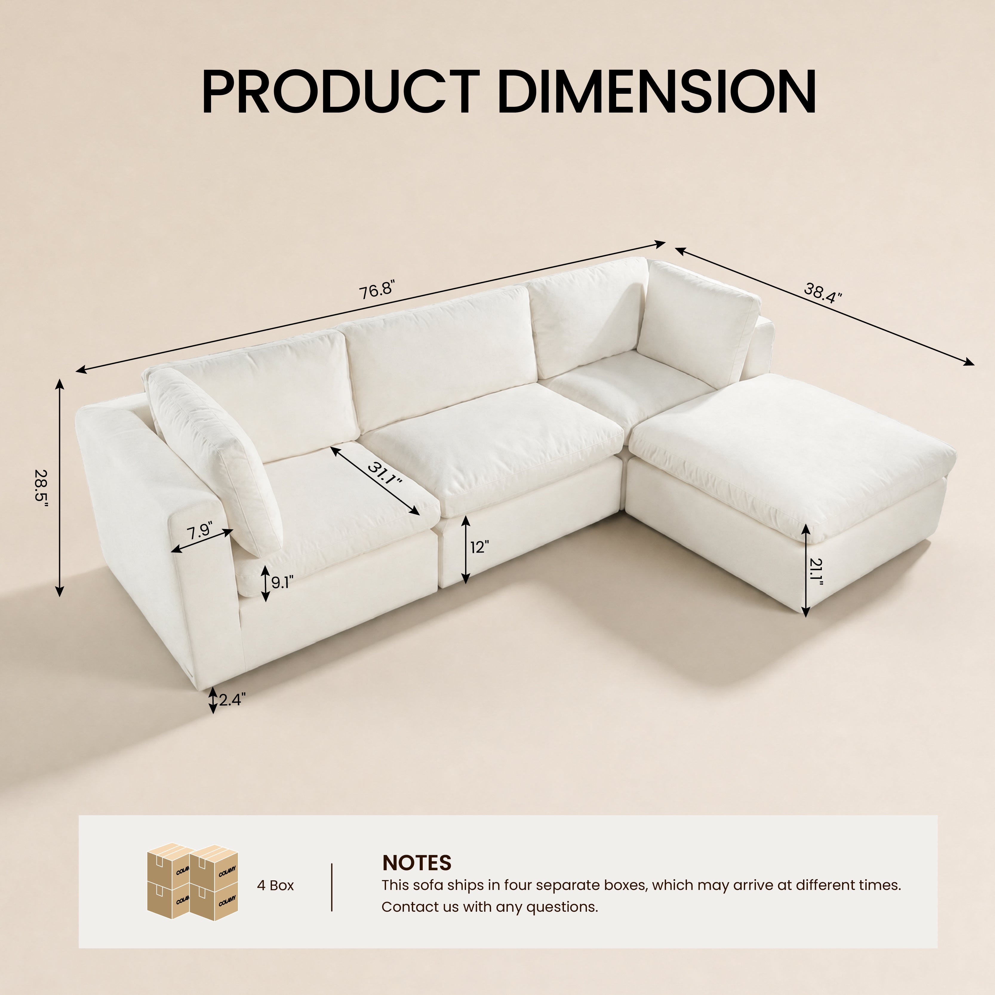COLAMY AURA Soft Modern Living Cloud-Like Modular Sectional Sofa