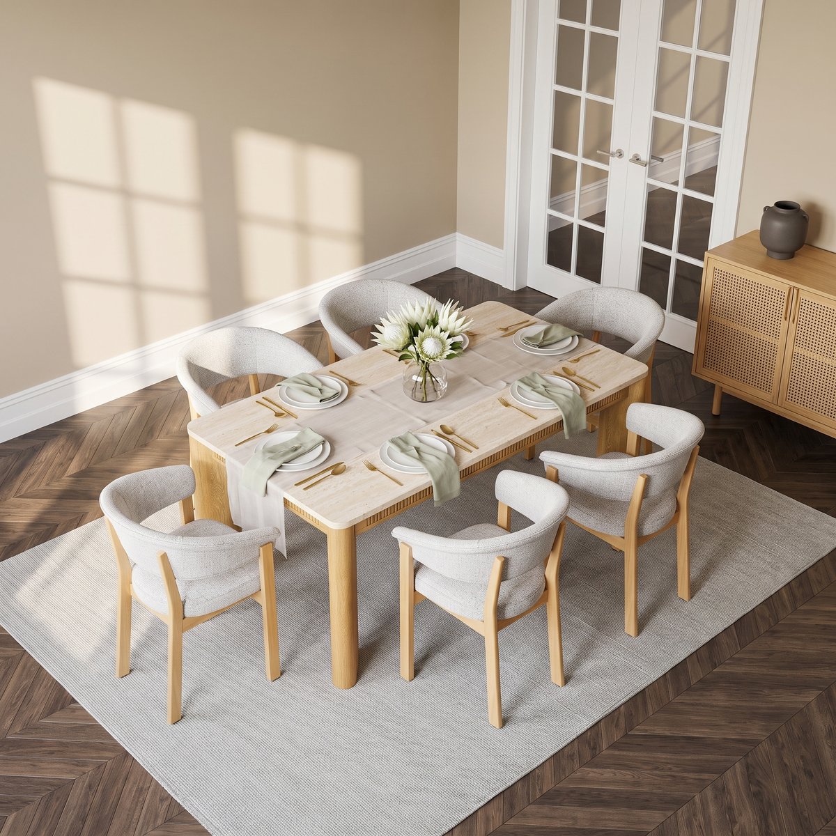 COLAMY VERSE 63" Dining Table with HALO Luxe Fully Assembled Upholstered Dining Chairs Set for 4-6