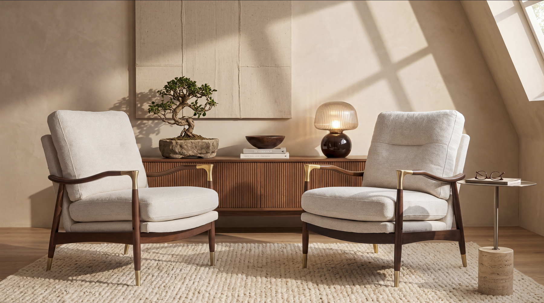 COLAMY SCULPTURA Mid-Century Upholstered Wood Frame Accent Chair