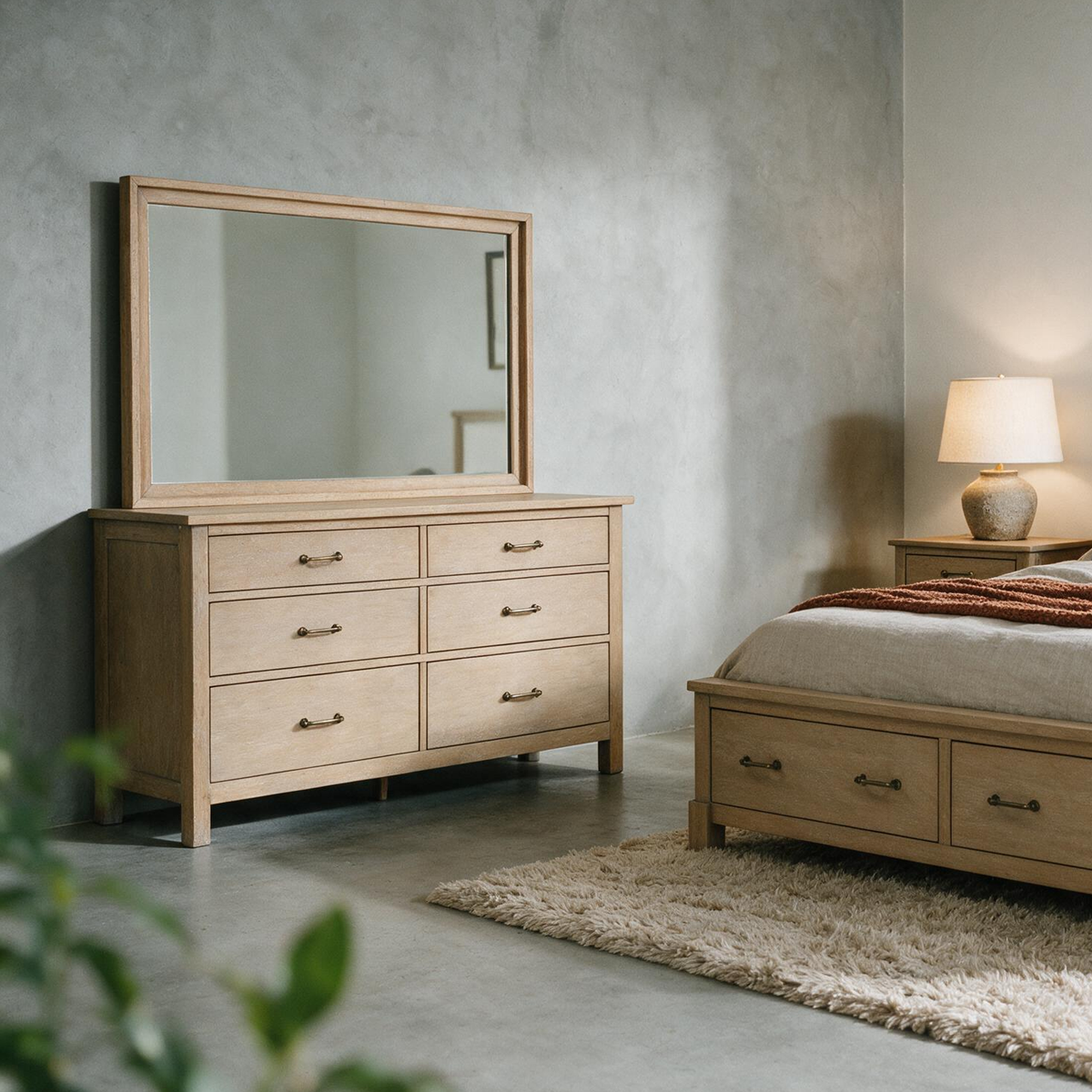 COLAMY HUSH Mid-Century Modern 6 Drawer Double Dresser with Mirror