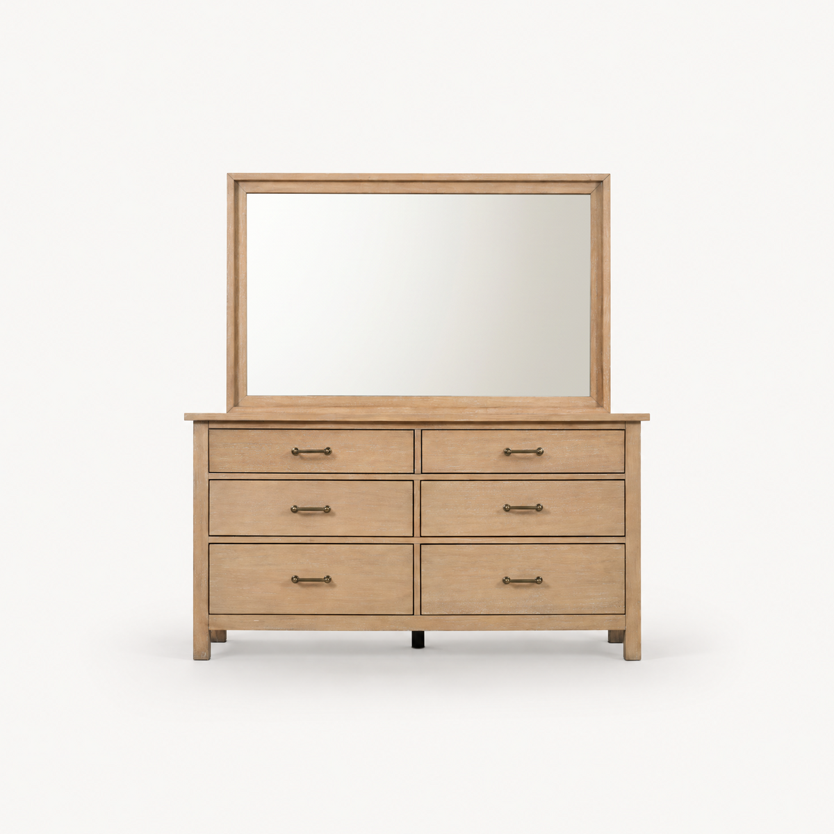 COLAMY HUSH Mid-Century Modern 6 Drawer Double Dresser with Mirror
