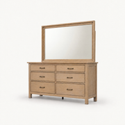 COLAMY HUSH Mid-Century Modern 6 Drawer Double Dresser with Mirror
