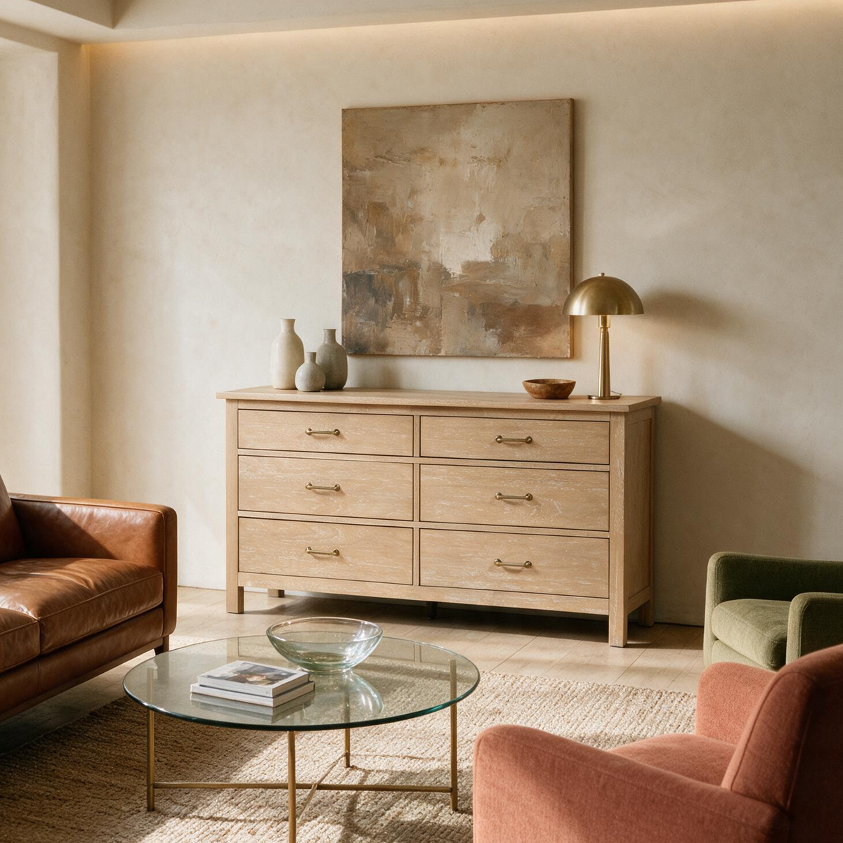 COLAMY HUSH Mid-Century Modern 6 Drawer Double Dresser for Bedroom