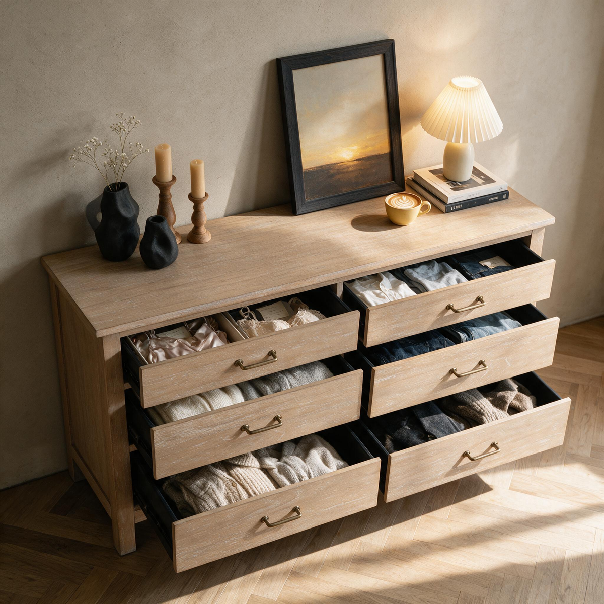 COLAMY HUSH Mid-Century Modern 6 Drawer Double Dresser for Bedroom