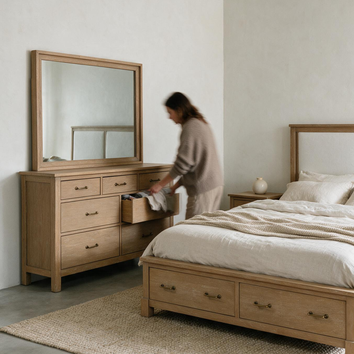 COLAMY HUSH Mid-Century 7 Drawer Double Dresser with Mirror