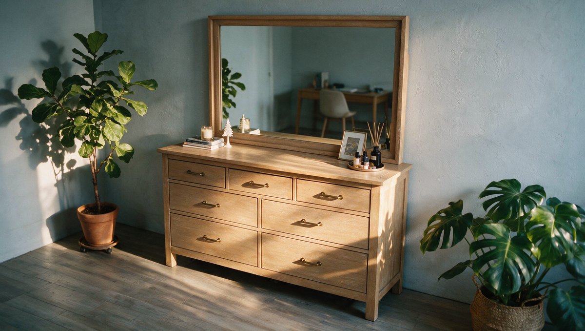 COLAMY HUSH Mid-Century 7 Drawer Double Dresser with Mirror