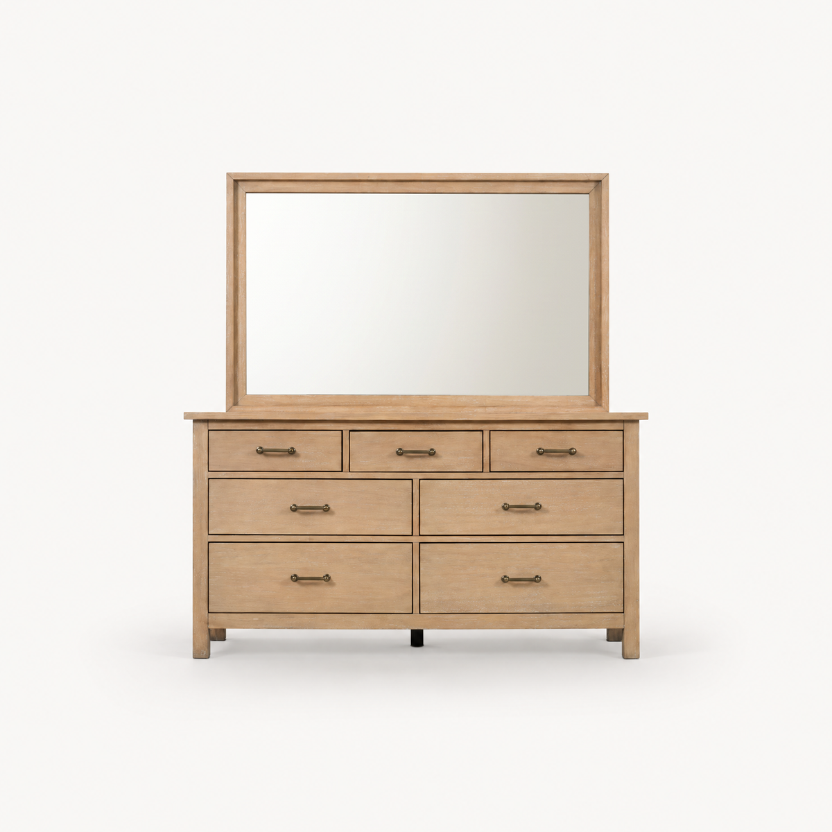 COLAMY HUSH Mid-Century 7 Drawer Double Dresser with Mirror