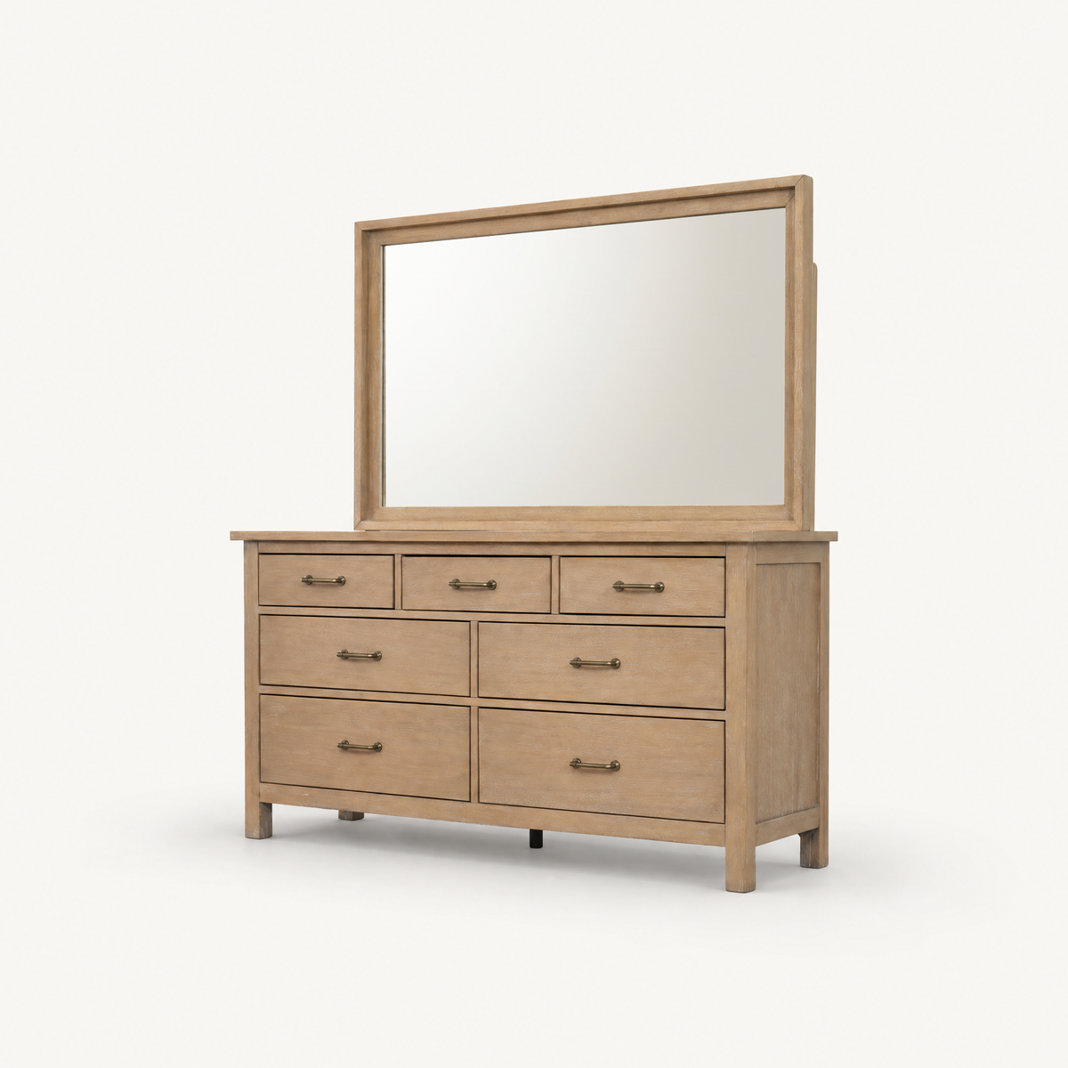 COLAMY HUSH Mid-Century 7 Drawer Double Dresser with Mirror