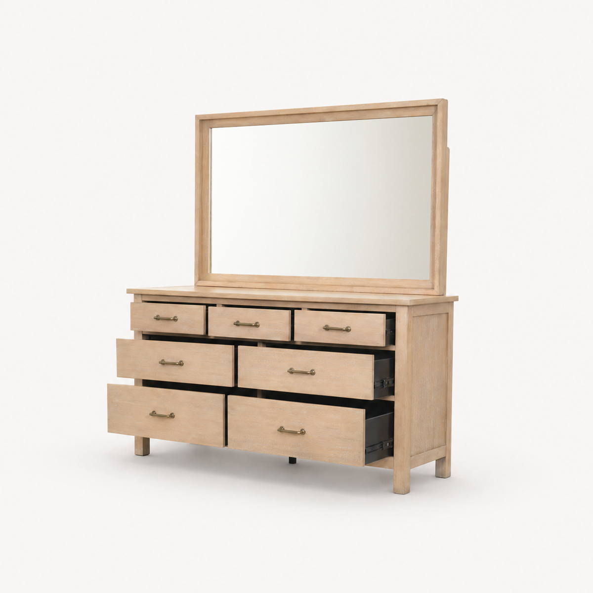 COLAMY HUSH Mid-Century 7 Drawer Double Dresser with Mirror
