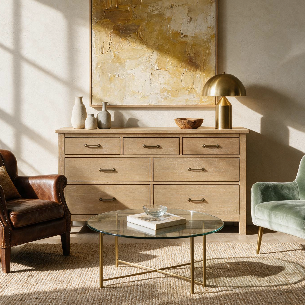 COLAMY HUSH Mid-Century 7 Drawer Double Dresser for Bedroom