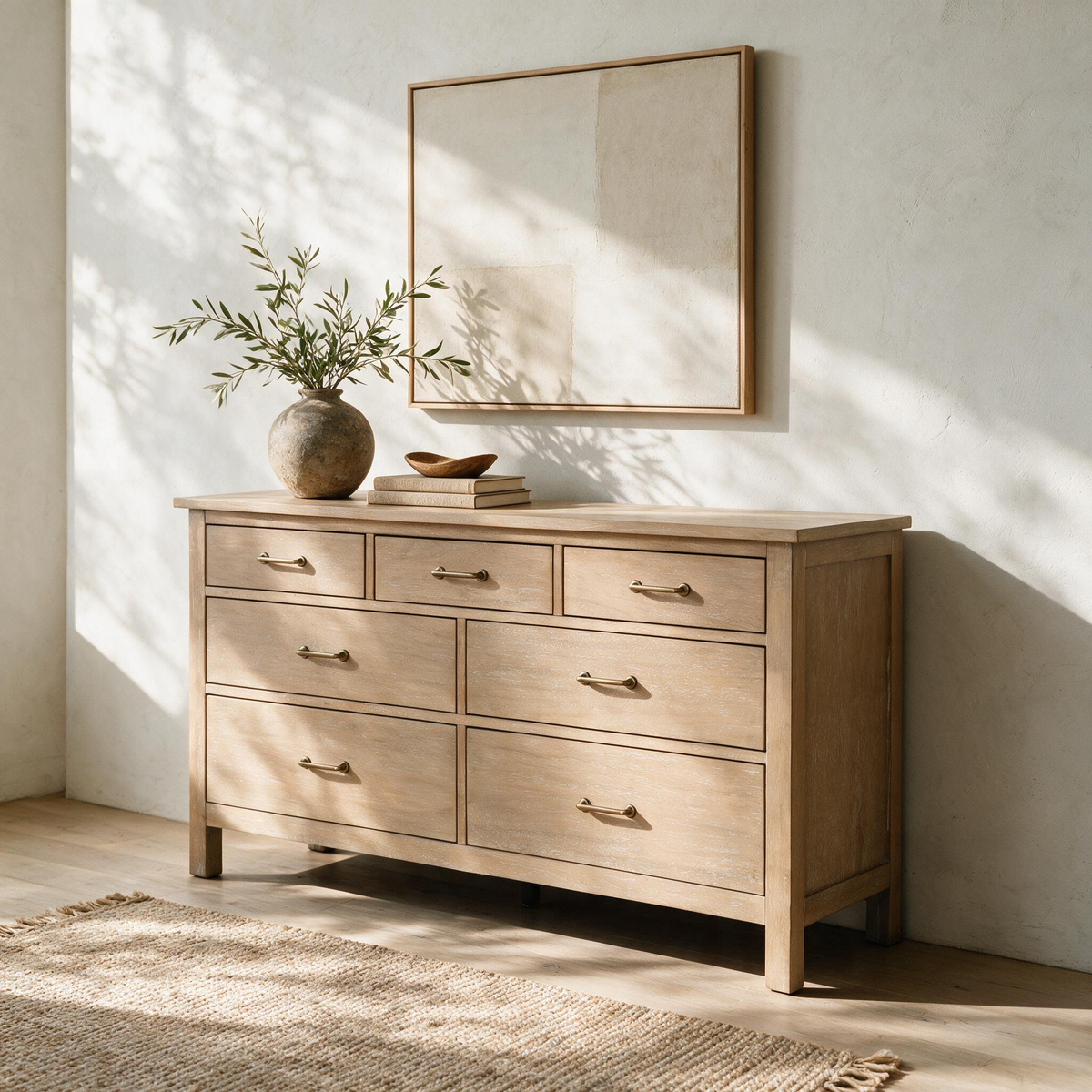 COLAMY HUSH Mid-Century 7 Drawer Double Dresser for Bedroom