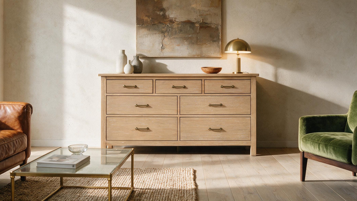 COLAMY HUSH Mid-Century 7 Drawer Double Dresser for Bedroom