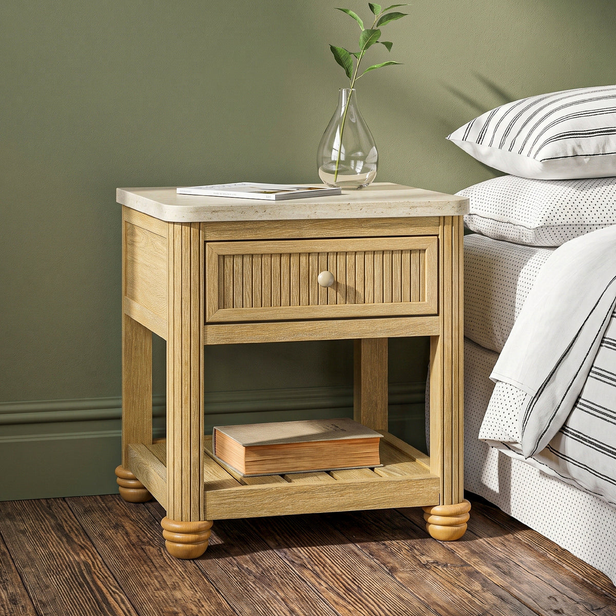 COLAMY VERSE Reeded End Table with Drawer and Open Shelf