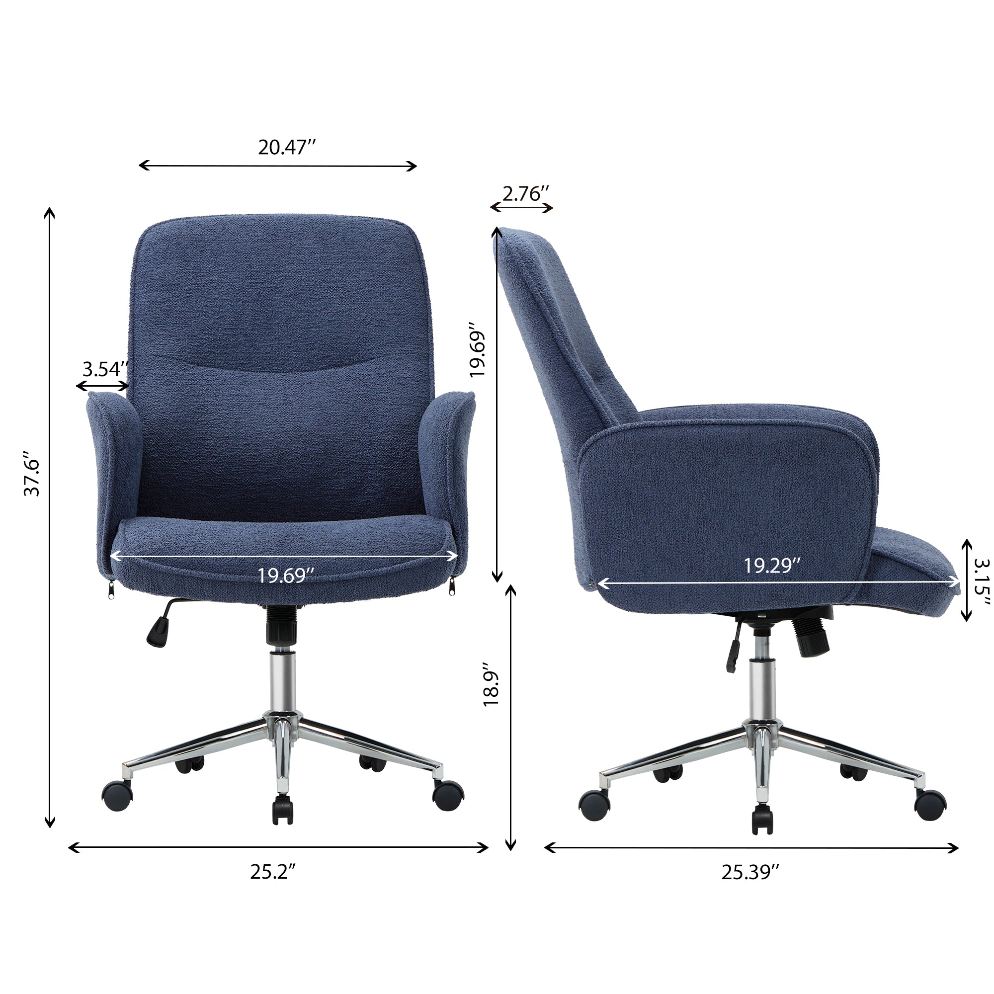 COLAMY Upholstered Fabric Office Chair Comfy Padded Height-adjustable Office Chair