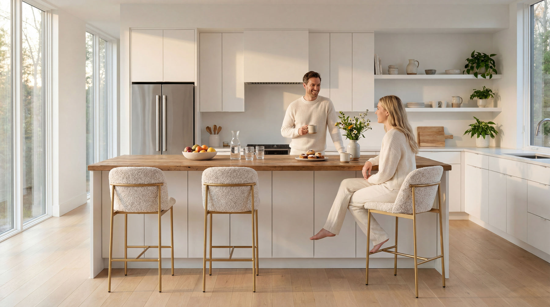 COLAMY MATRIX 25'' Modern Upholstered Counter Stools with Gold Metal Frame