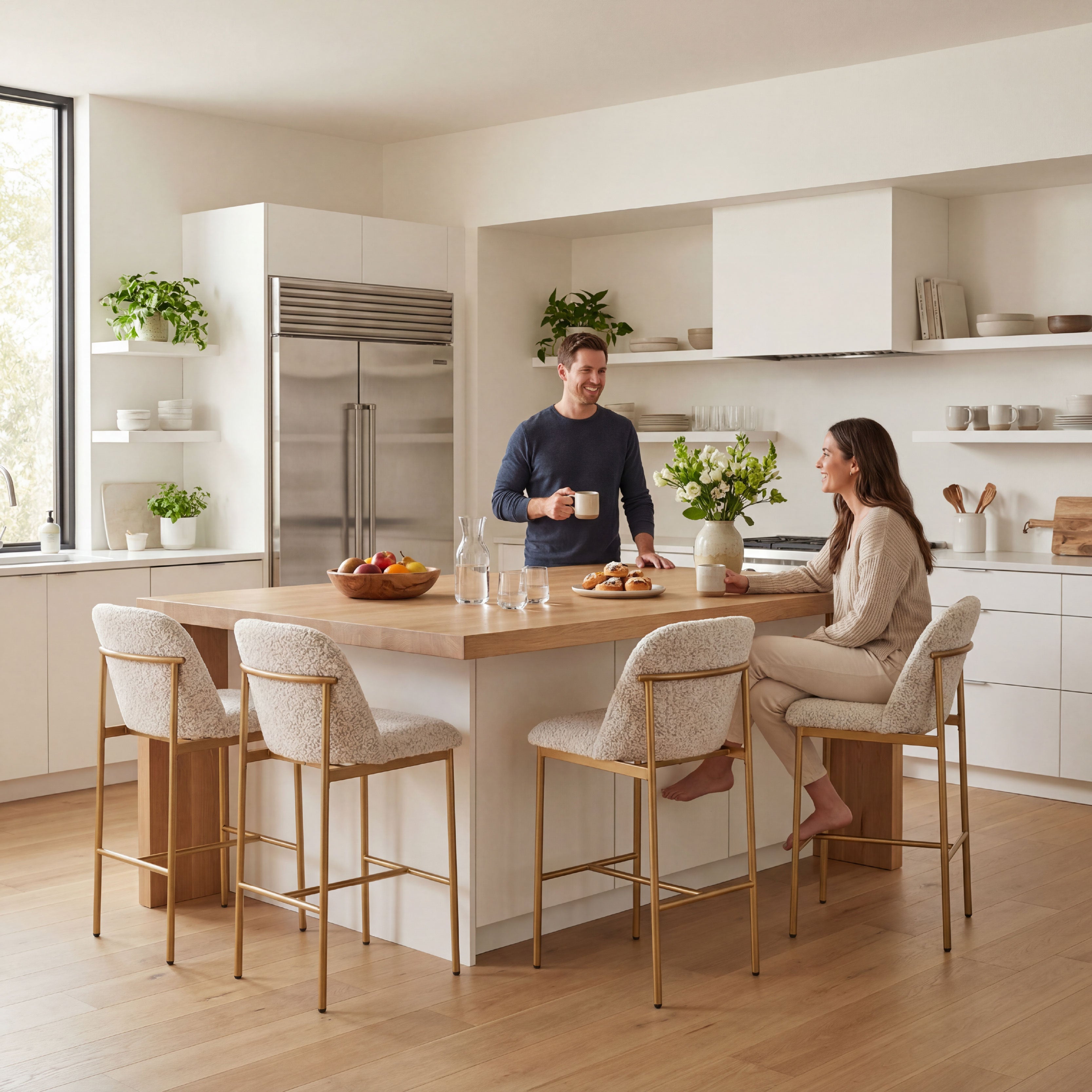 COLAMY MATRIX 25'' Modern Upholstered Counter Stools with Gold Metal Frame