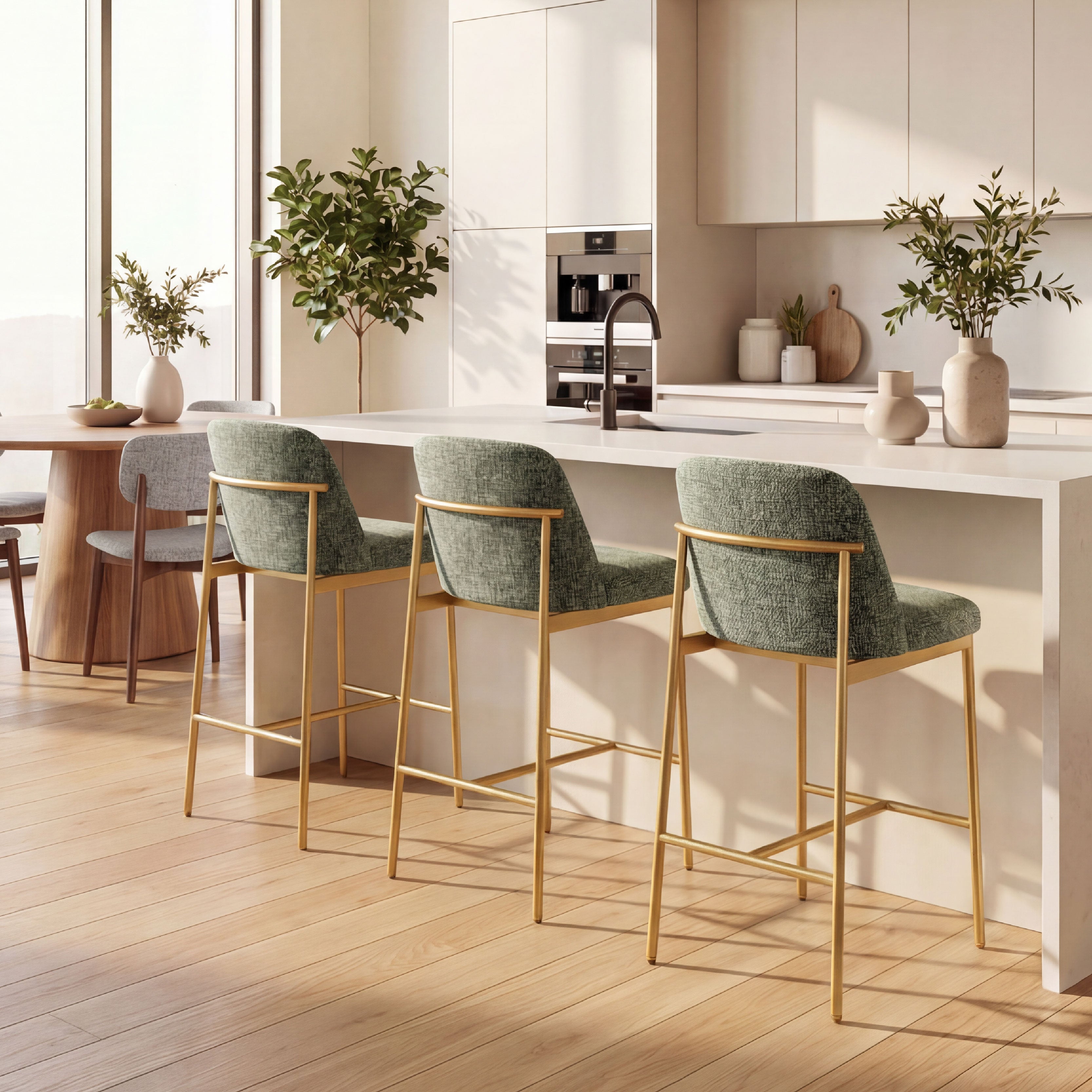 COLAMY MATRIX 25'' Modern Upholstered Counter Stools with Gold Metal Frame