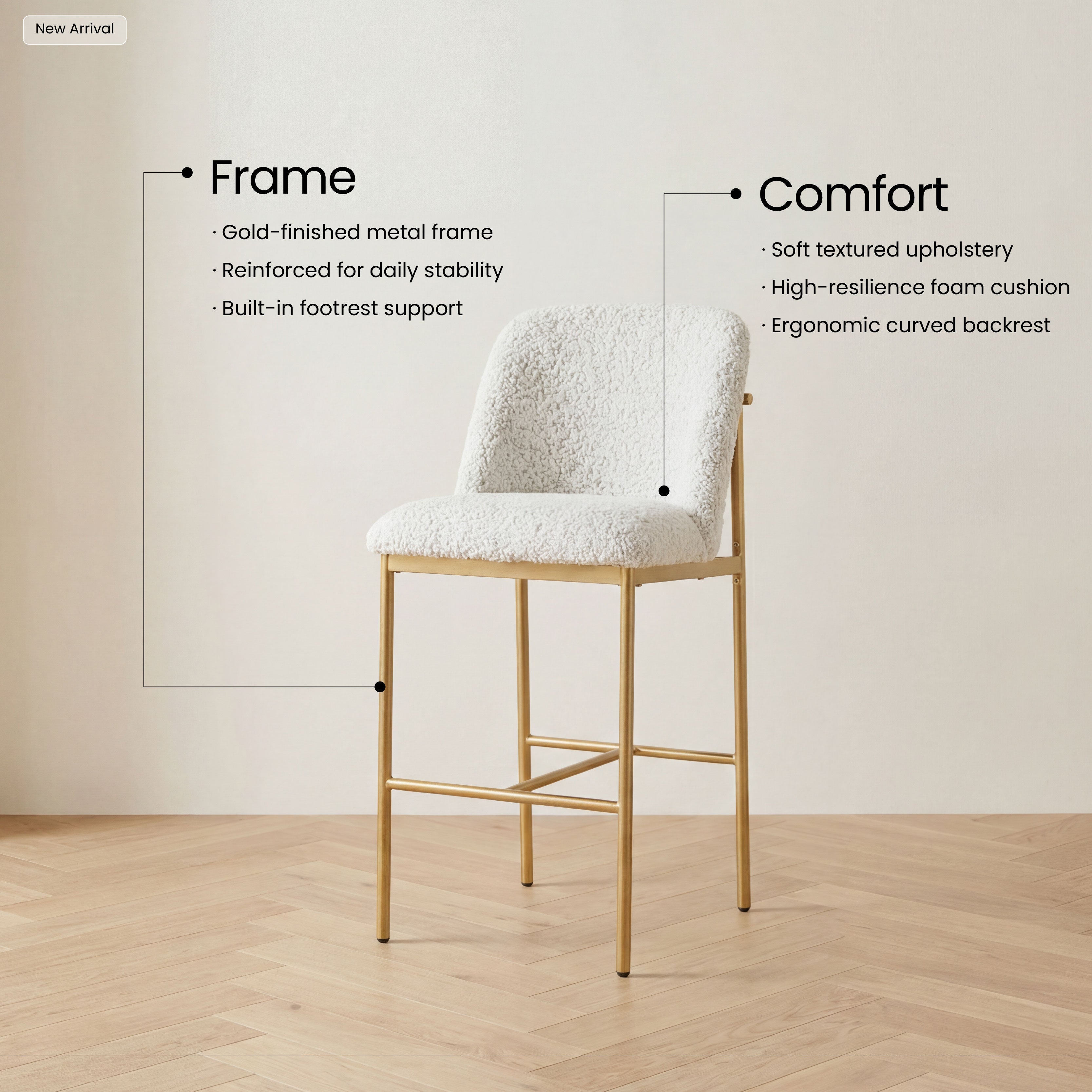 COLAMY MATRIX 25'' Modern Upholstered Counter Stools with Gold Metal Frame