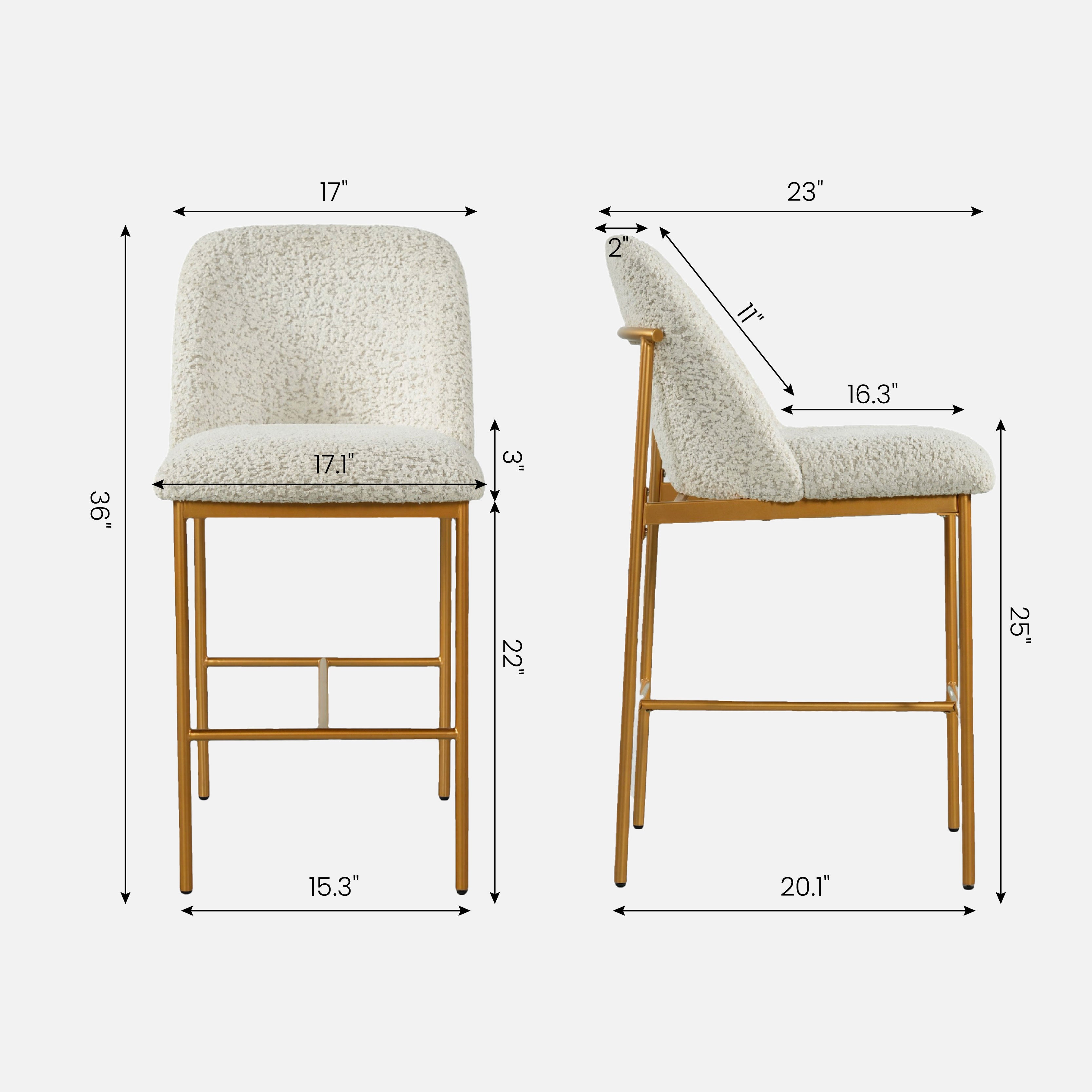 COLAMY MATRIX 25'' Modern Upholstered Counter Stools with Gold Metal Frame