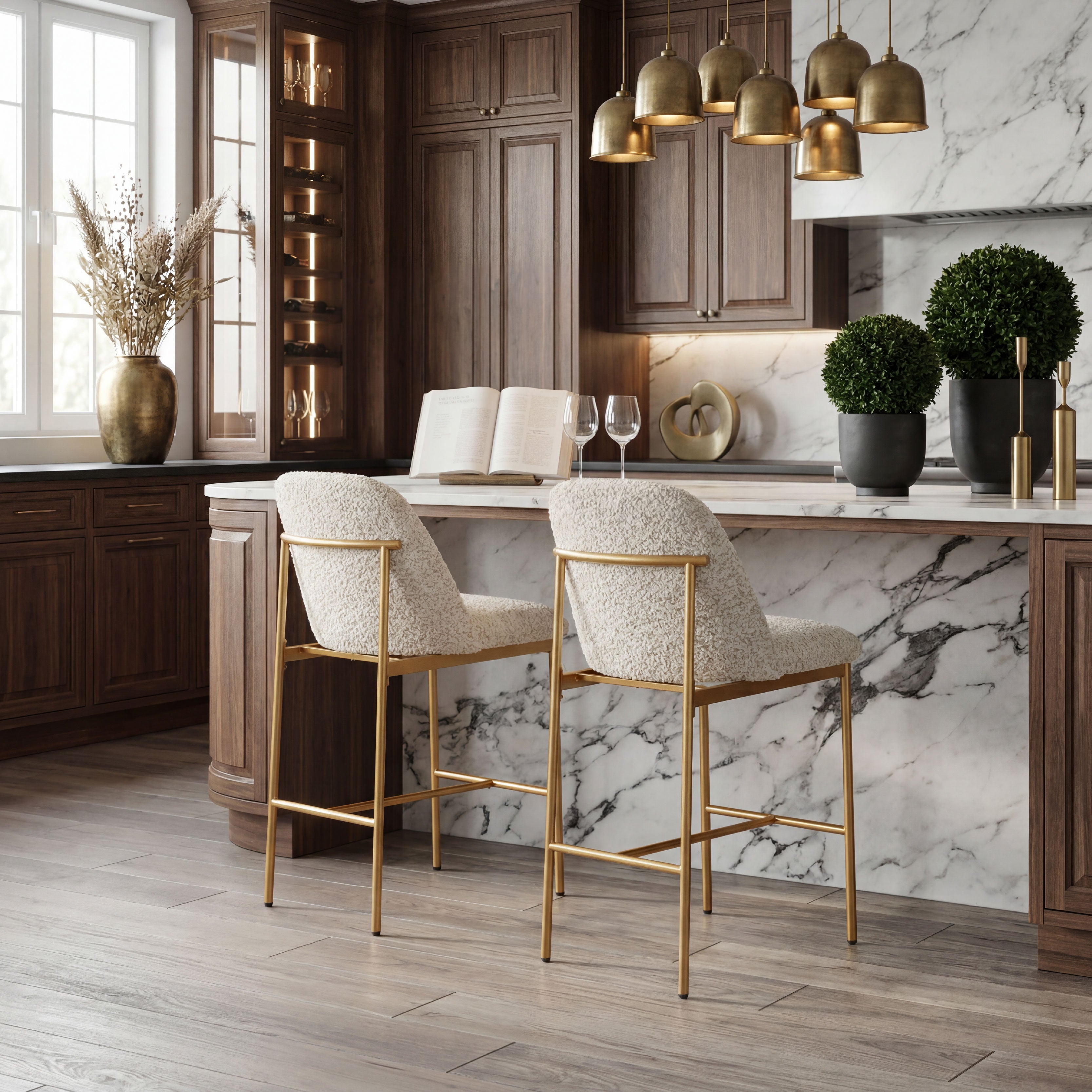 COLAMY MATRIX 25'' Modern Upholstered Counter Stools with Gold Metal Frame
