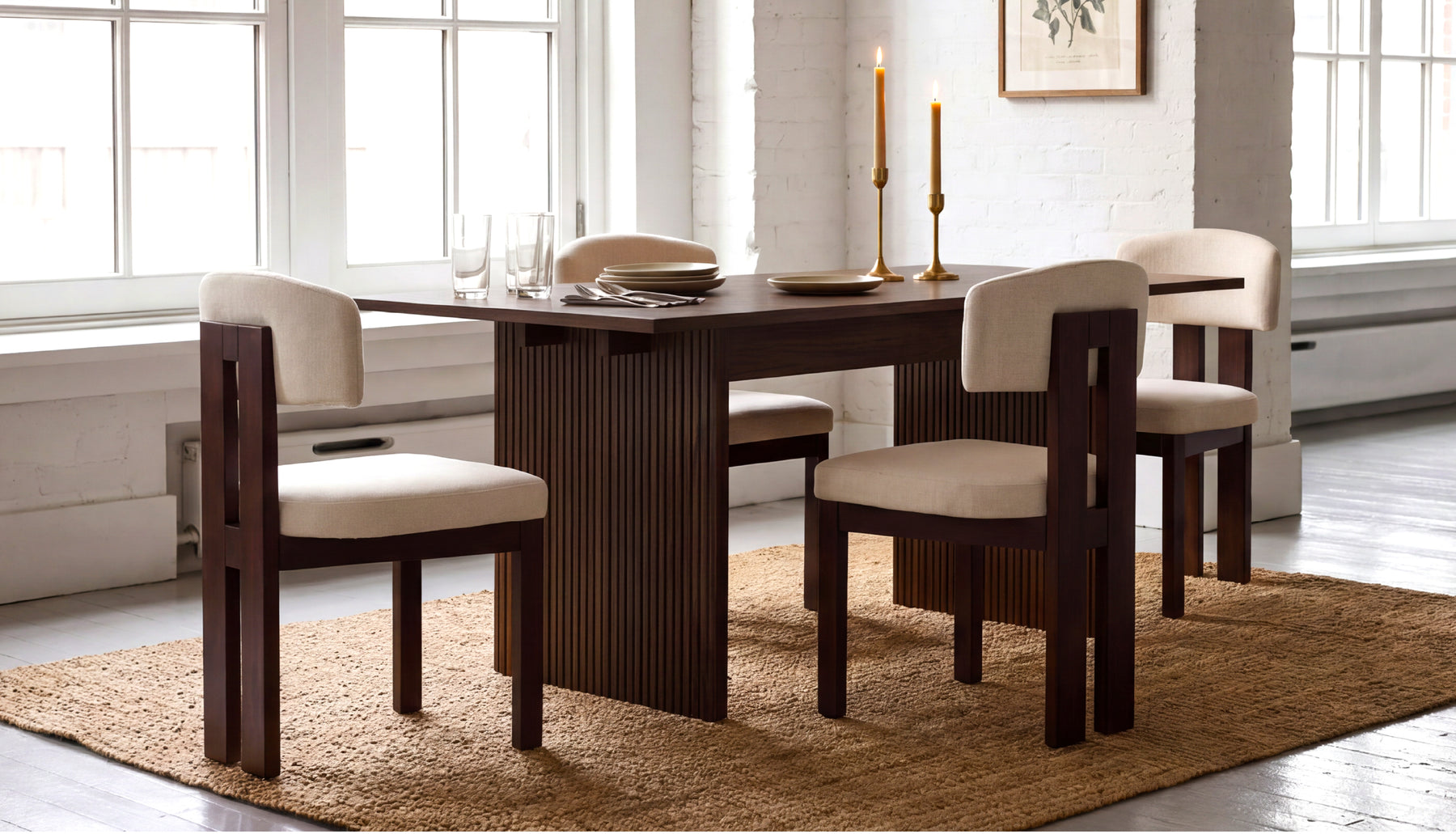 COLAMY HALO 63“ Modern Farmhouse Dining Table, , Set of 4