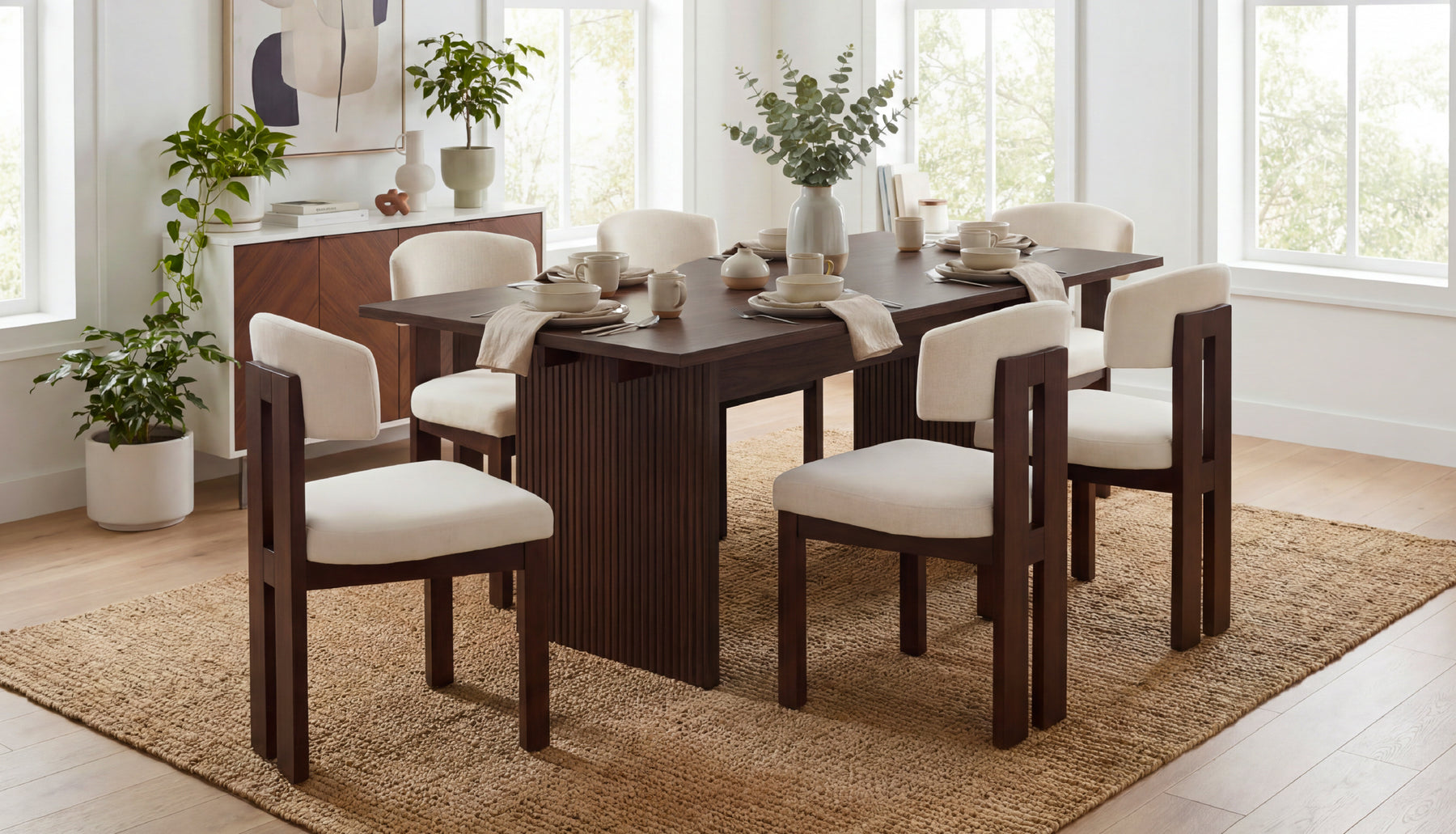 COLAMY HALO 63“ Modern Farmhouse Dining Table, , Set of 6