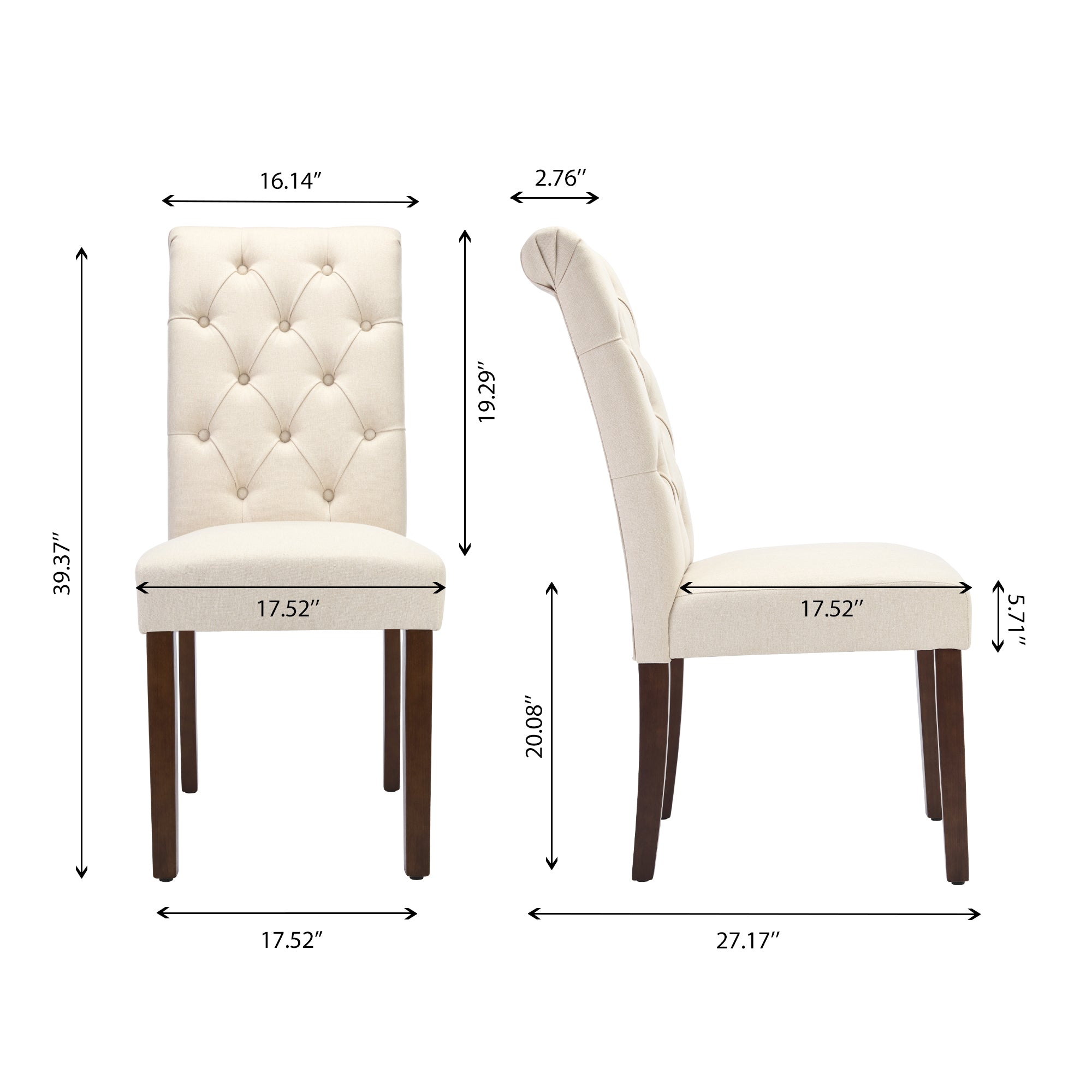 COLAMY Tufted Fabric Rolled Back Dining Chair