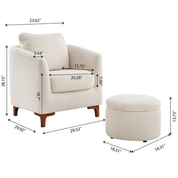 COLAMY Sherpa Accent Chair Reading Chair with Round Storage Ottoman Set