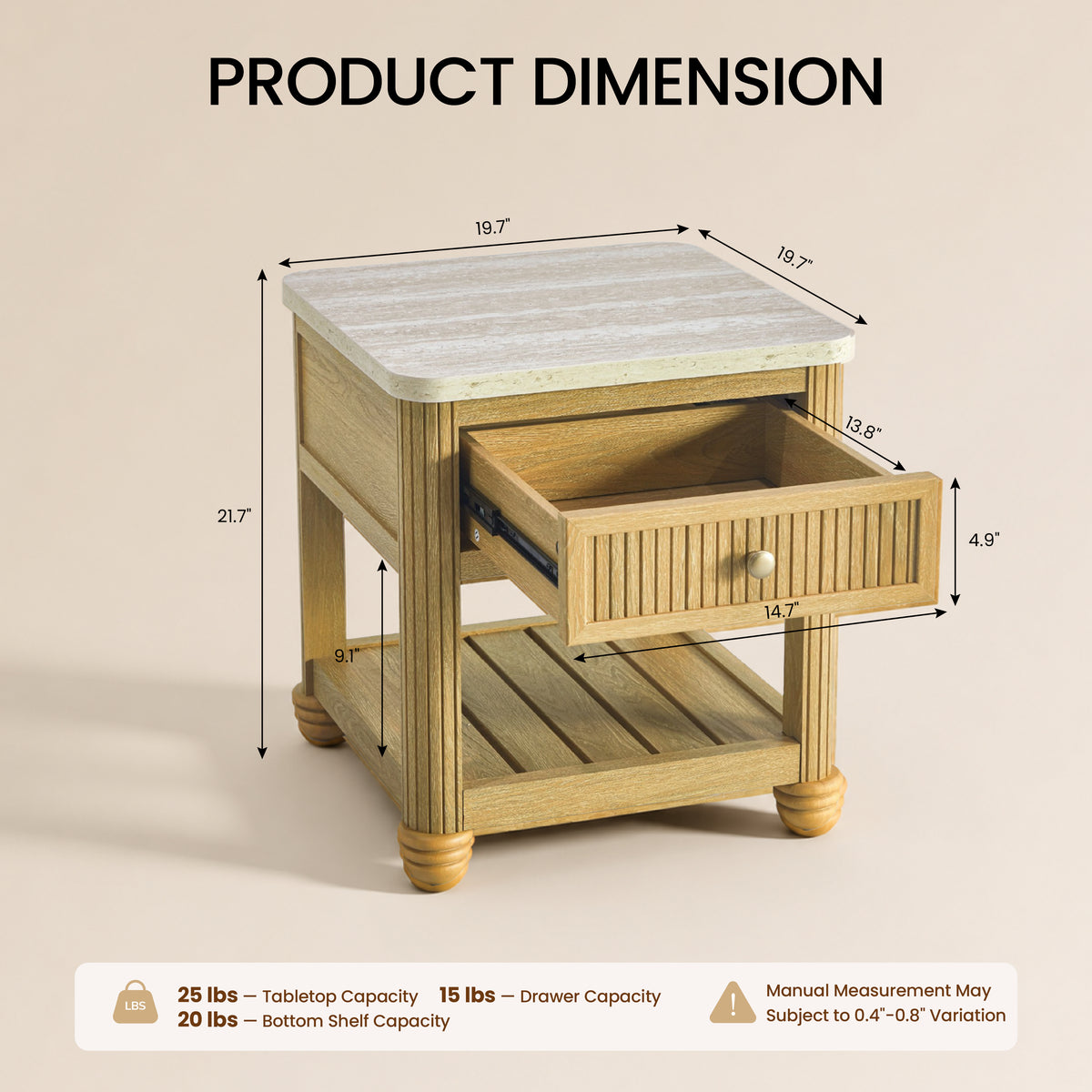 COLAMY VERSE Reeded End Table with Drawer and Open Shelf