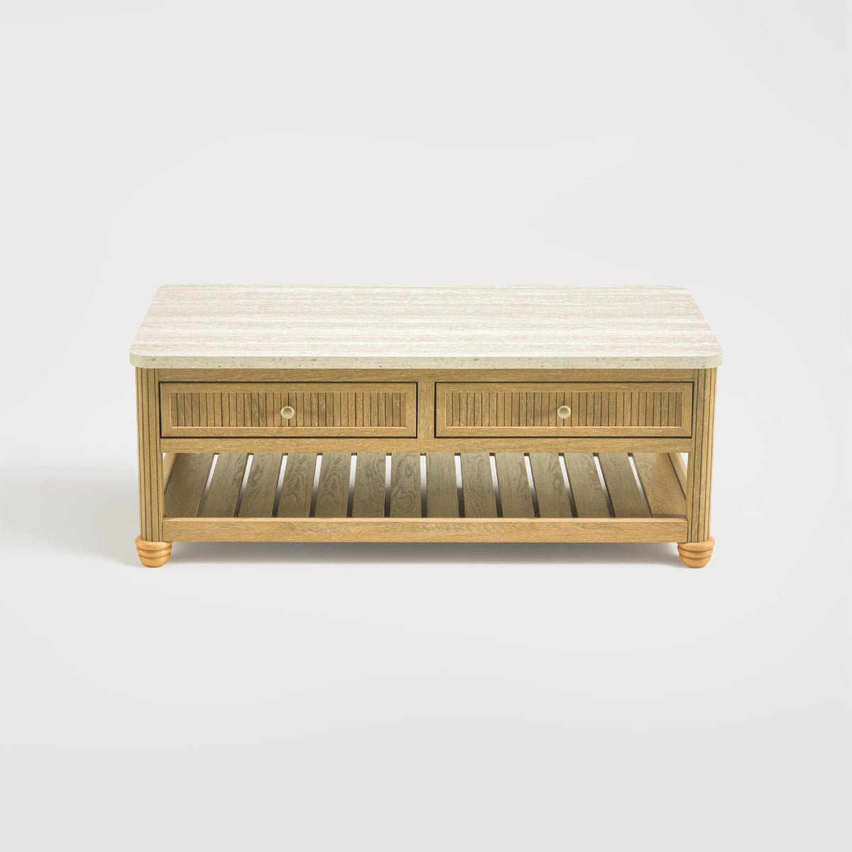 COLAMY VERSE 47.2" Fluted Storage Coffee Table with 2 Drawers & Open Shelf