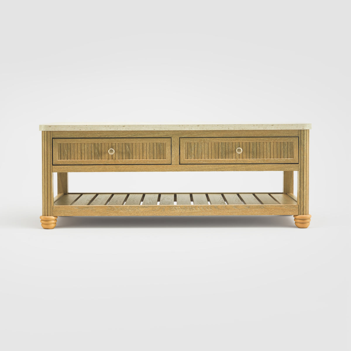 COLAMY VERSE 47.2" Fluted Storage Coffee Table with 2 Drawers & Open Shelf