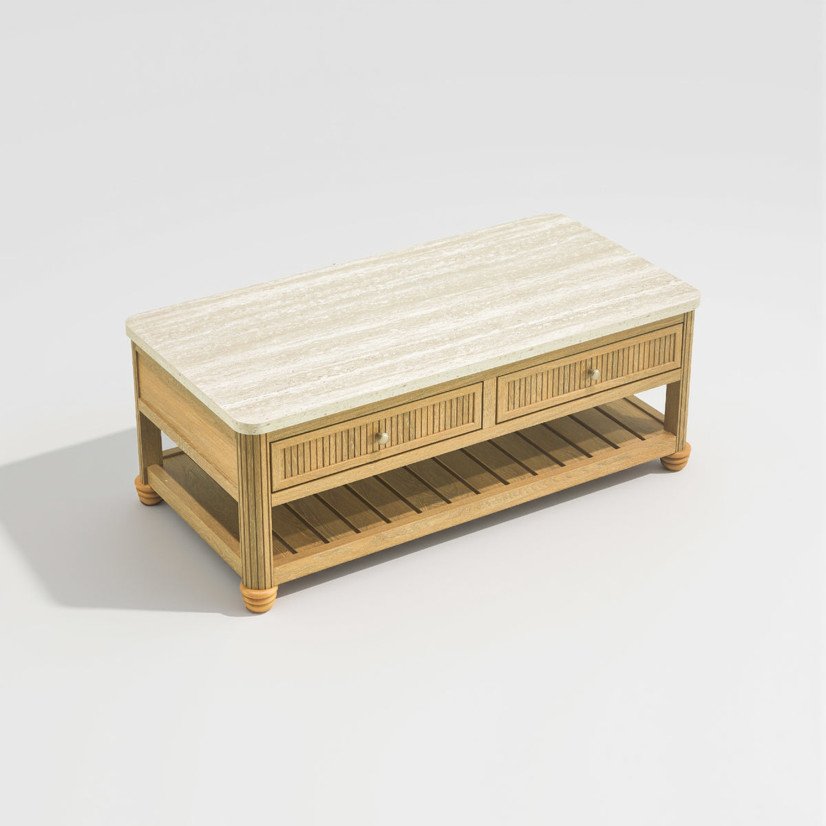 COLAMY VERSE 47.2" Fluted Storage Coffee Table with 2 Drawers & Open Shelf