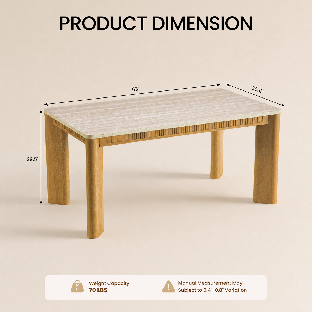 COLAMY VERSE 63" Travertine-Inspired Dining Table for 4–6