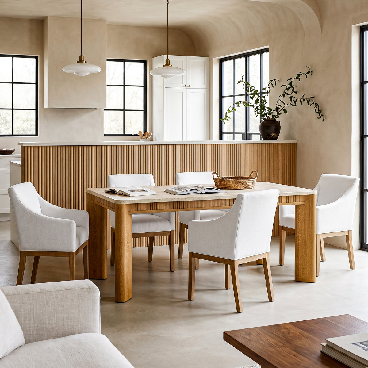 COLAMY VERSE 63" Travertine-Inspired Dining Table for 4–6
