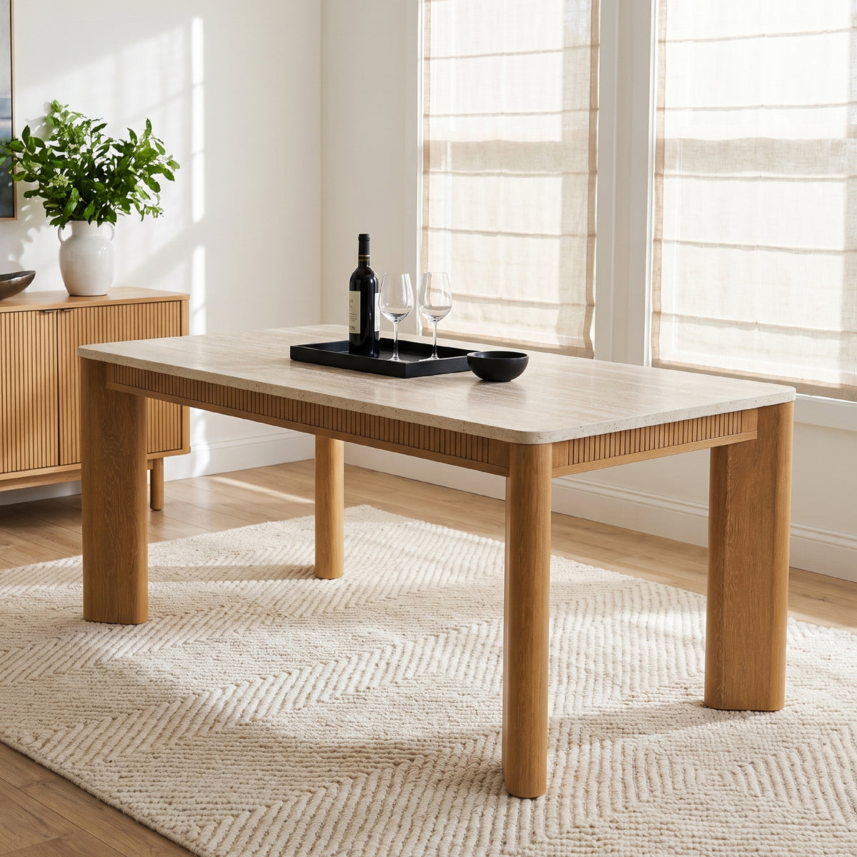 COLAMY VERSE 63" Travertine-Inspired Dining Table for 4–6