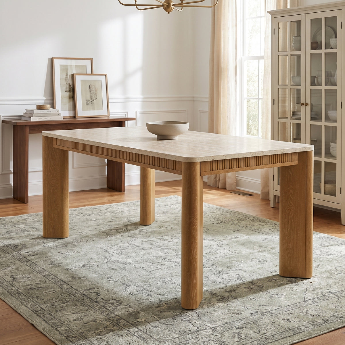 COLAMY VERSE 63" Travertine-Inspired Dining Table for 4–6