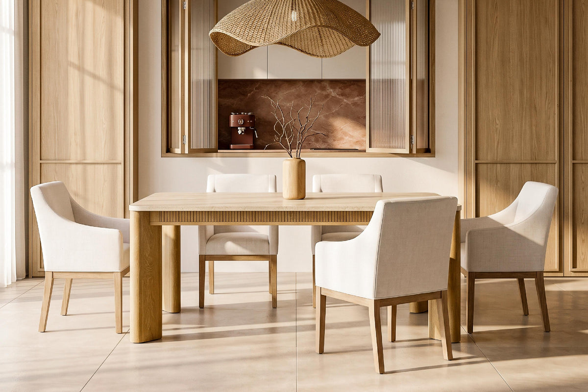 COLAMY VERSE 63" Travertine-Inspired Dining Table for 4–6