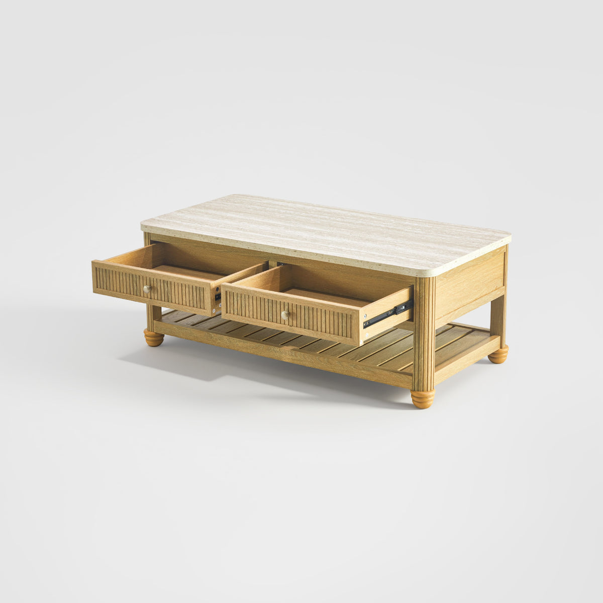 COLAMY VERSE 47.2" Fluted Storage Coffee Table with 2 Drawers & Open Shelf