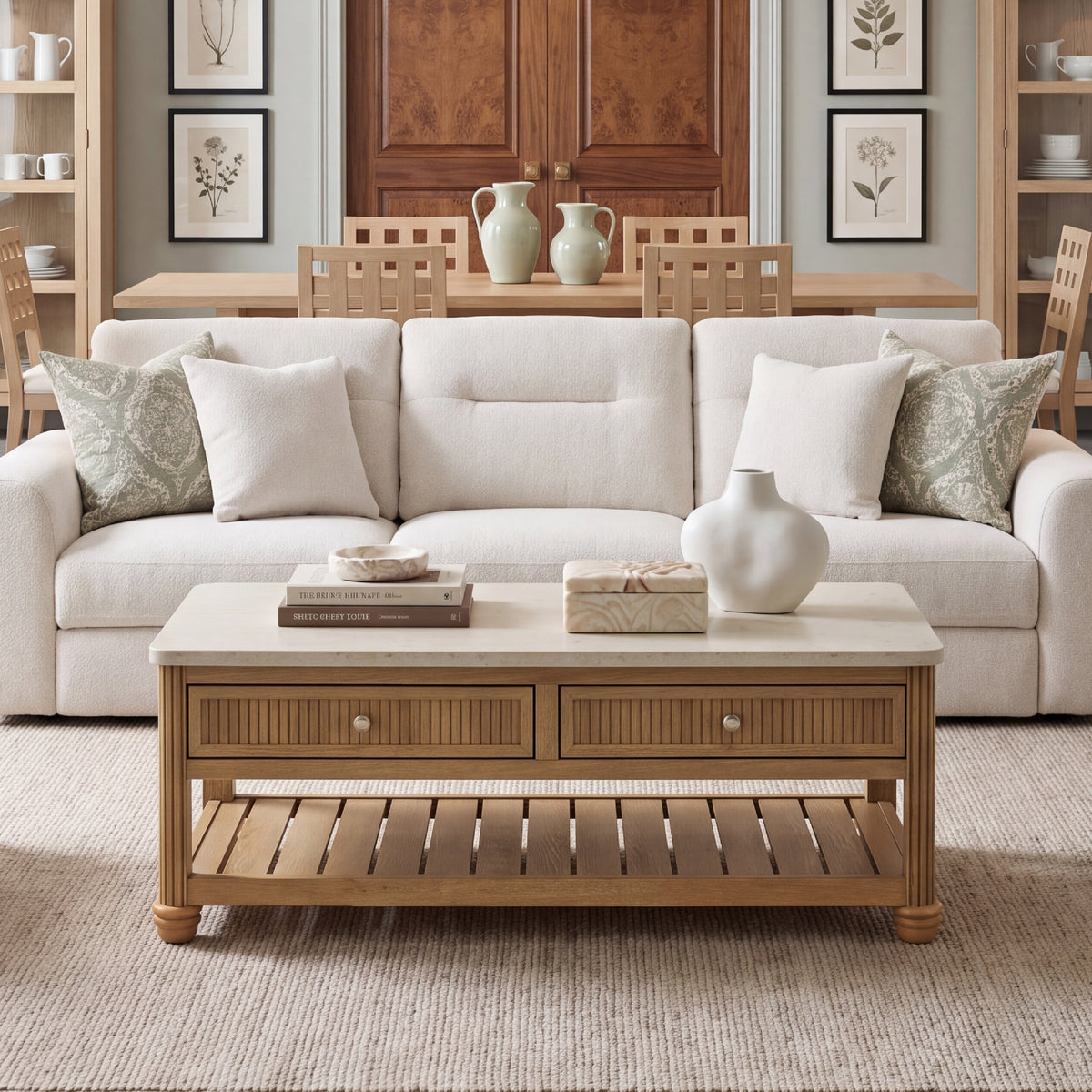 COLAMY VERSE 47.2" Fluted Storage Coffee Table with 2 Drawers & Open Shelf