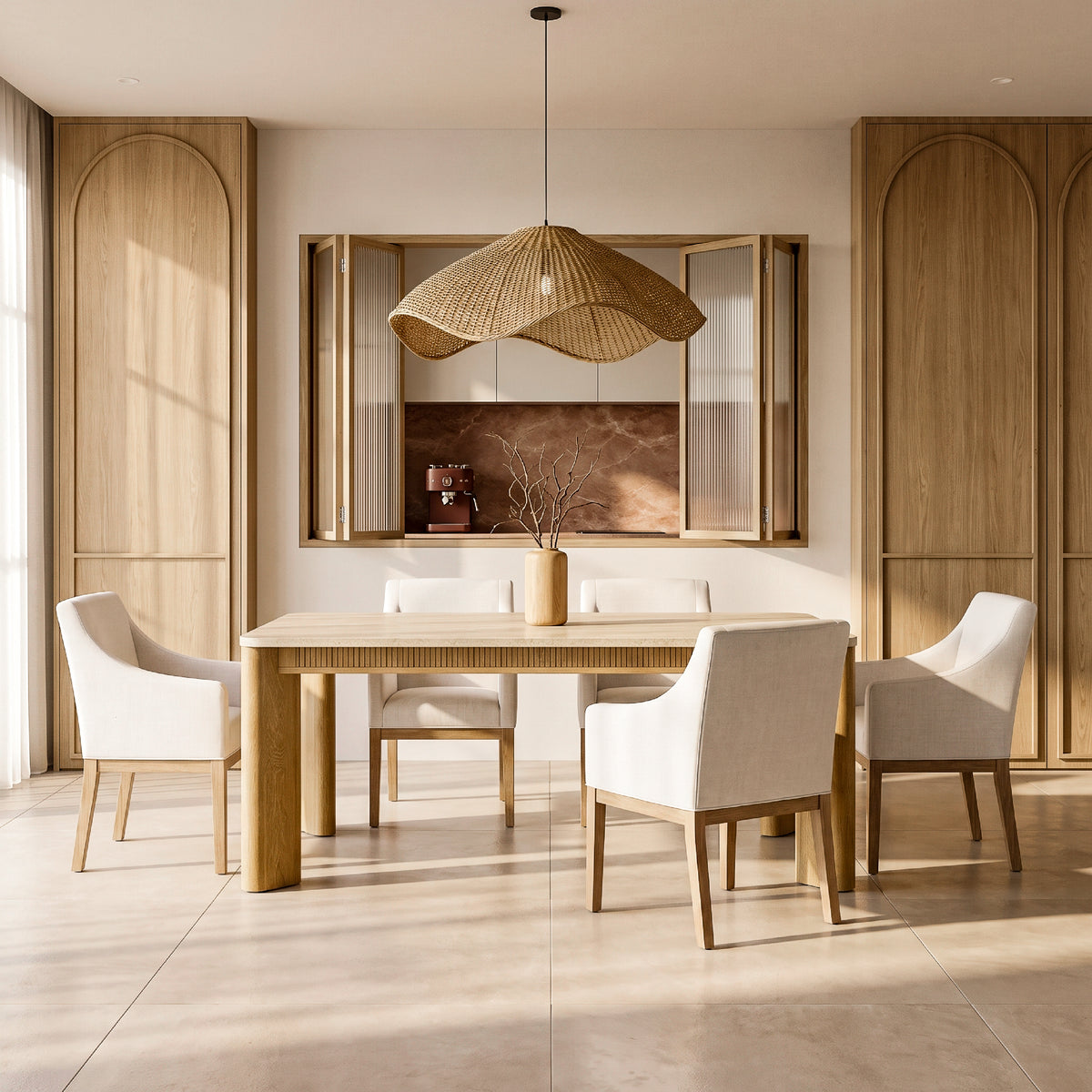 COLAMY VERSE 63" Travertine-Inspired Dining Table for 4–6
