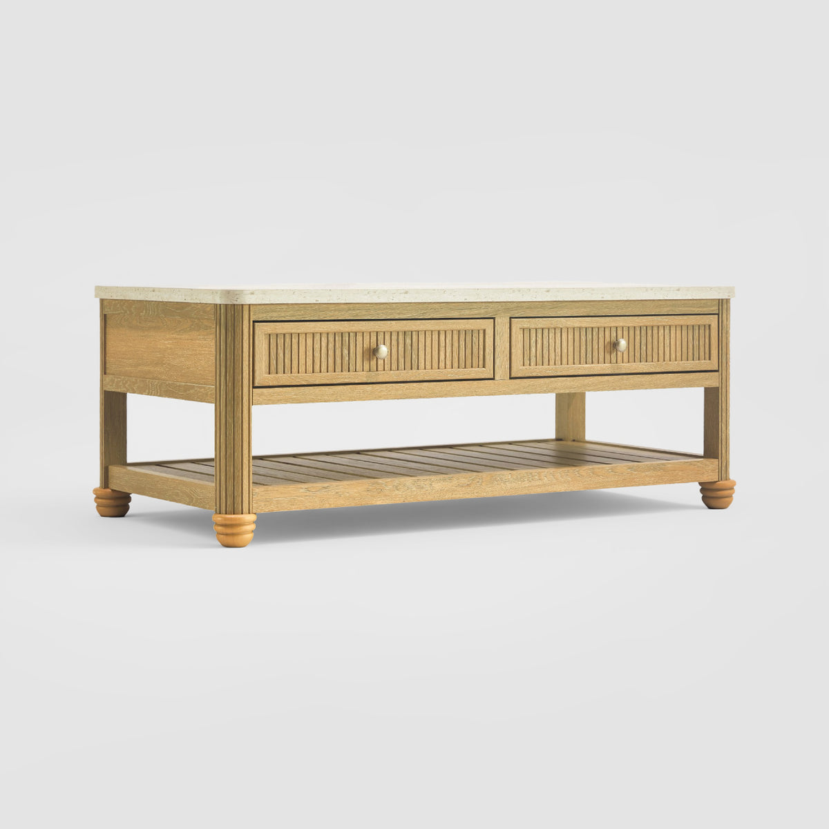 COLAMY VERSE 47.2" Fluted Storage Coffee Table with 2 Drawers & Open Shelf