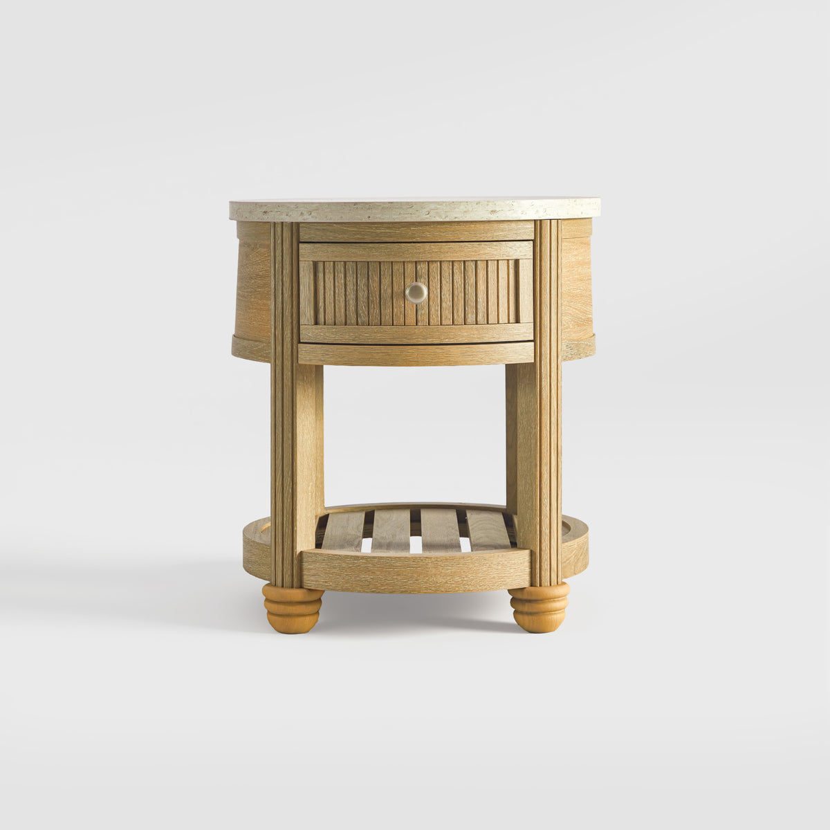 COLAMY VERSE Round Side Table with Drawer & Storage Shelf
