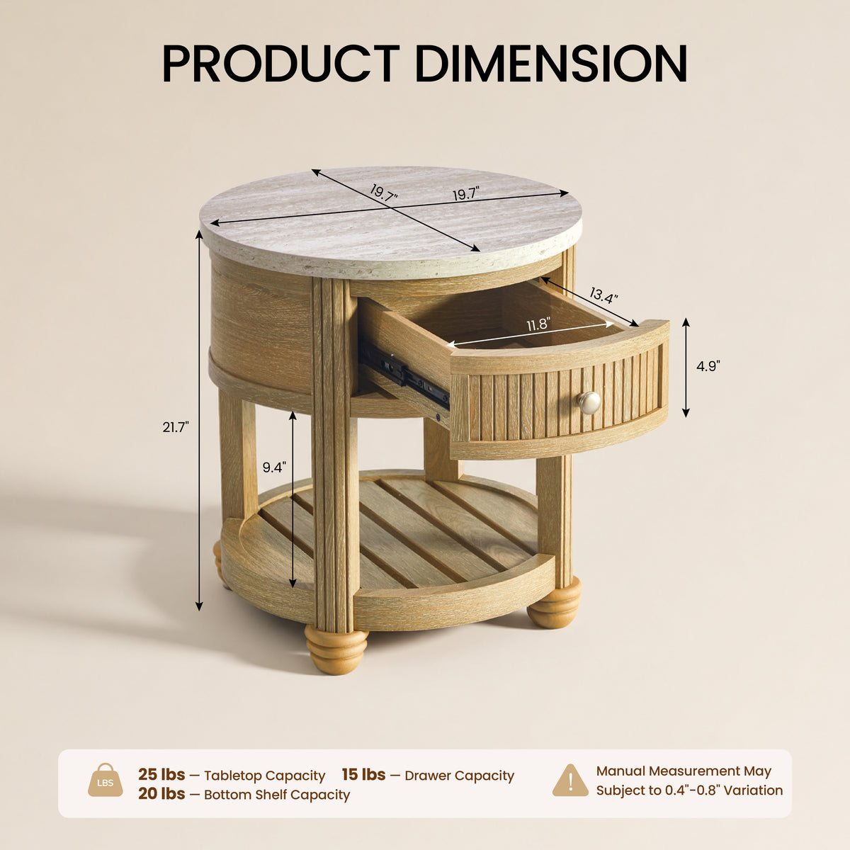 COLAMY VERSE Round Side Table with Drawer & Storage Shelf
