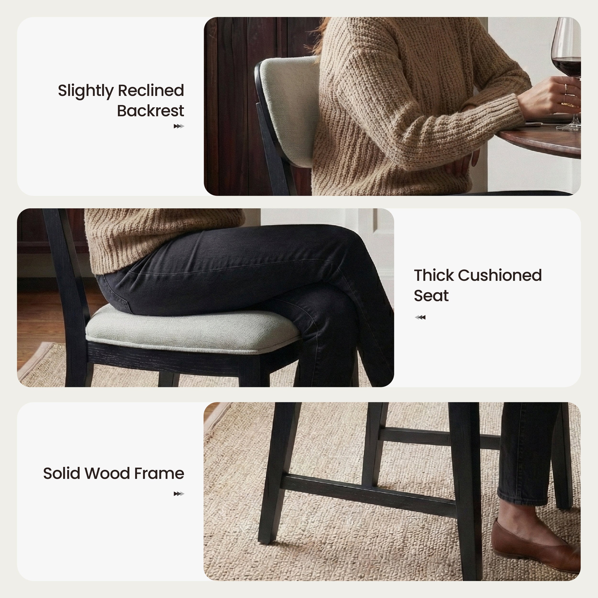 COLAMY PURA Solid Wood Dining Chair with OEKO-TEX® Fabric