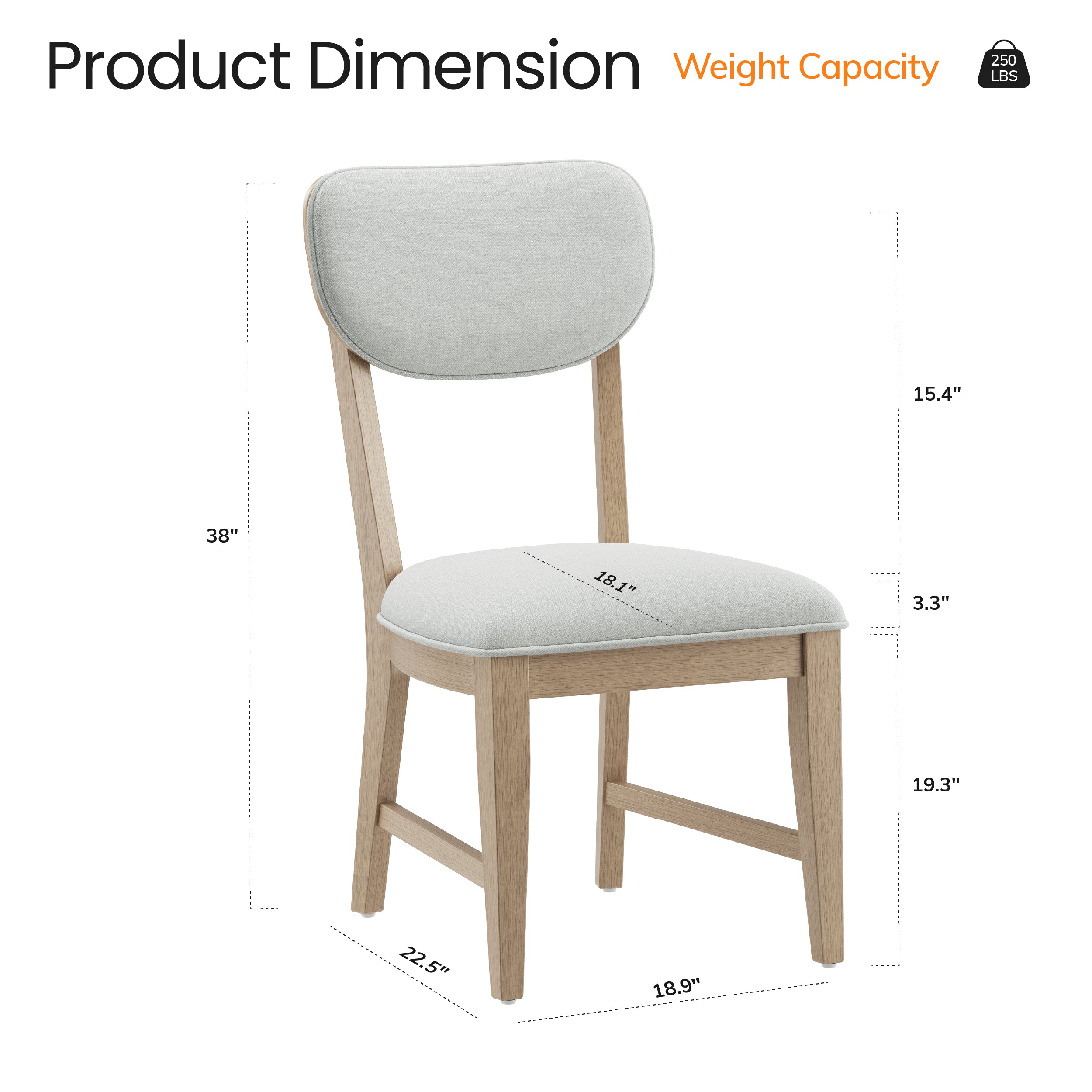 COLAMY PURA Solid Wood Dining Chair with OEKO-TEX® Fabric