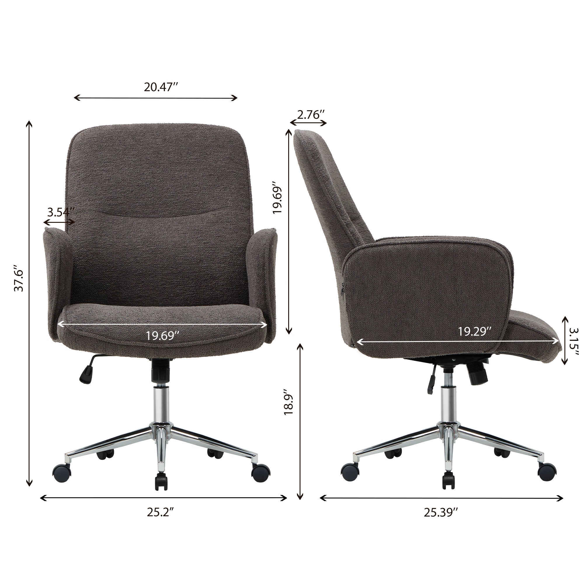 COLAMY Upholstered Fabric Office Chair Comfy Padded Height-adjustable Office Chair